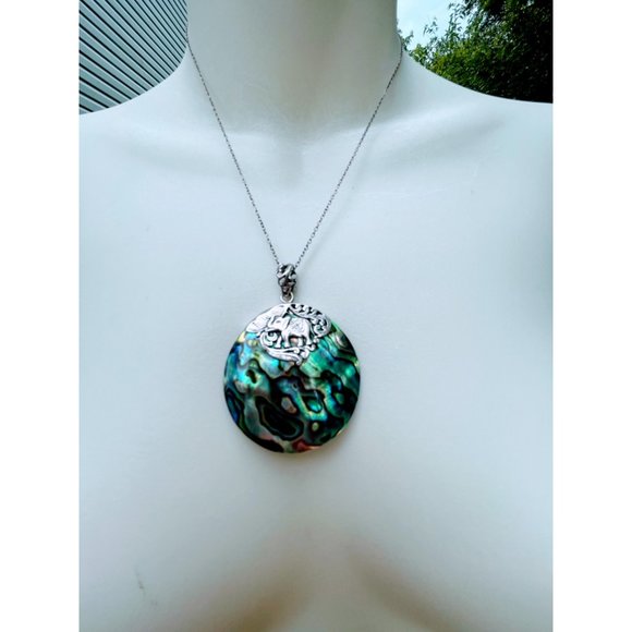 Vintage Abalone Shell Pendant 925 Silver With Elephant BOHO - Picture 6 of 9